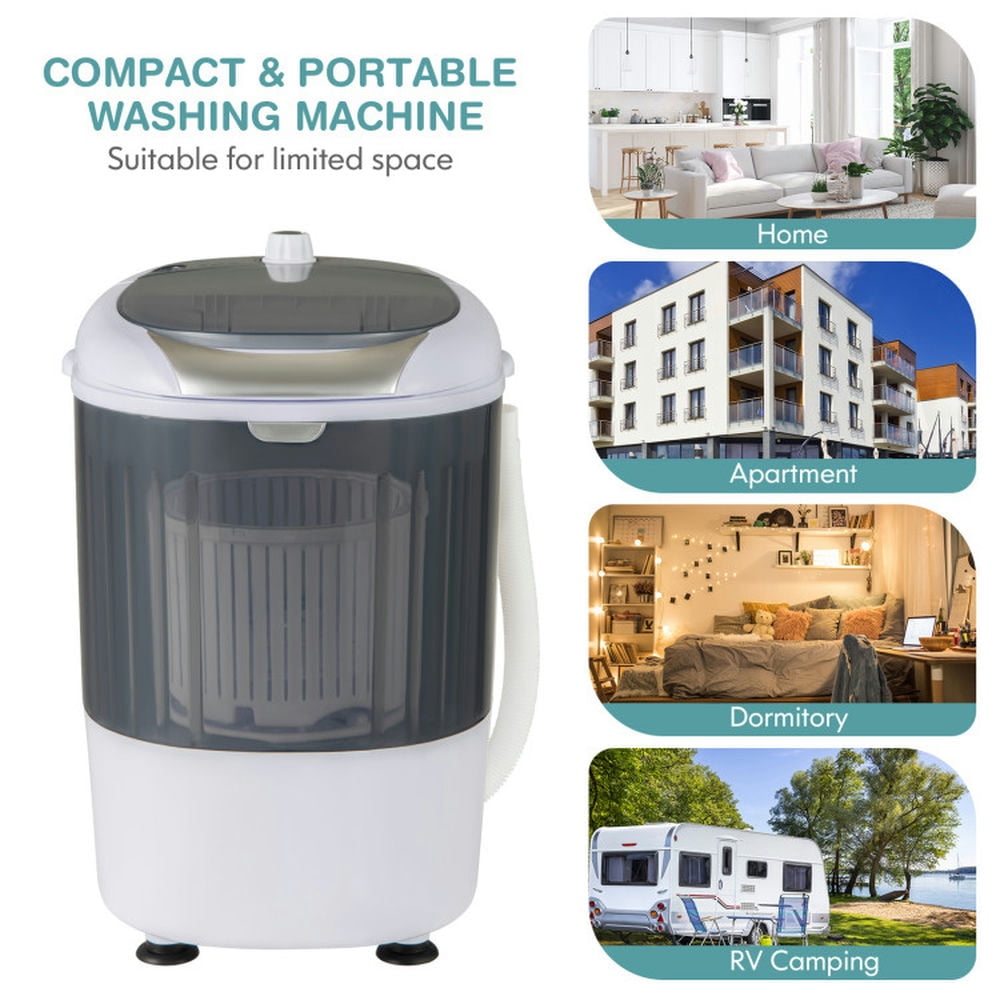 Spaco Semi-Automatic Washer and Spinner Combo with Single Tub, Portable Mini Washing Machine All-in-one Tub with Spin Basket, Portable Washing Machine for Indoor as Home, Gray