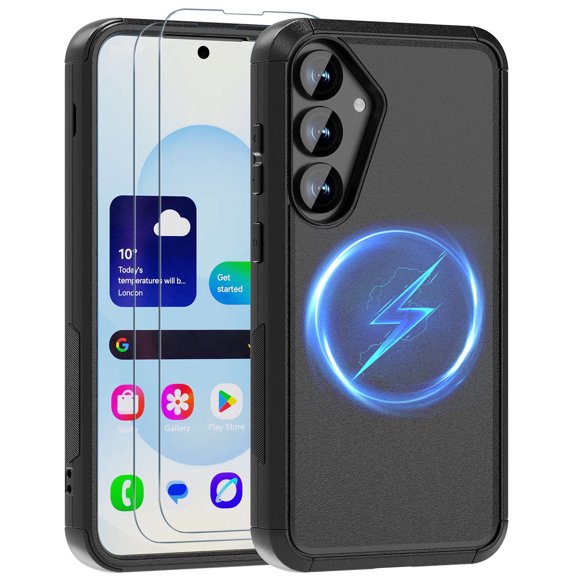 Diverbox Heavy Duty Case Compatible for Galaxy S25 Plus, Shockproof Protective Phone Cover with Camera Control Button and Screen Protector - Black