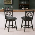 thumbnail image 3 of Gymax Set of 2 Barstools Swivel Counter Height Chairs w/Rubber Wood Legs Black, 3 of 10