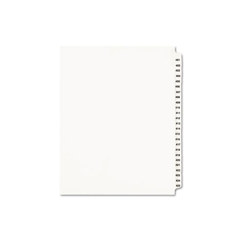 Preprinted Legal Exhibit Side Tab Index Dividers Avery Style, 25-Tab, 401 to 425, 11 x 8.5, White, 1 Set, 1346