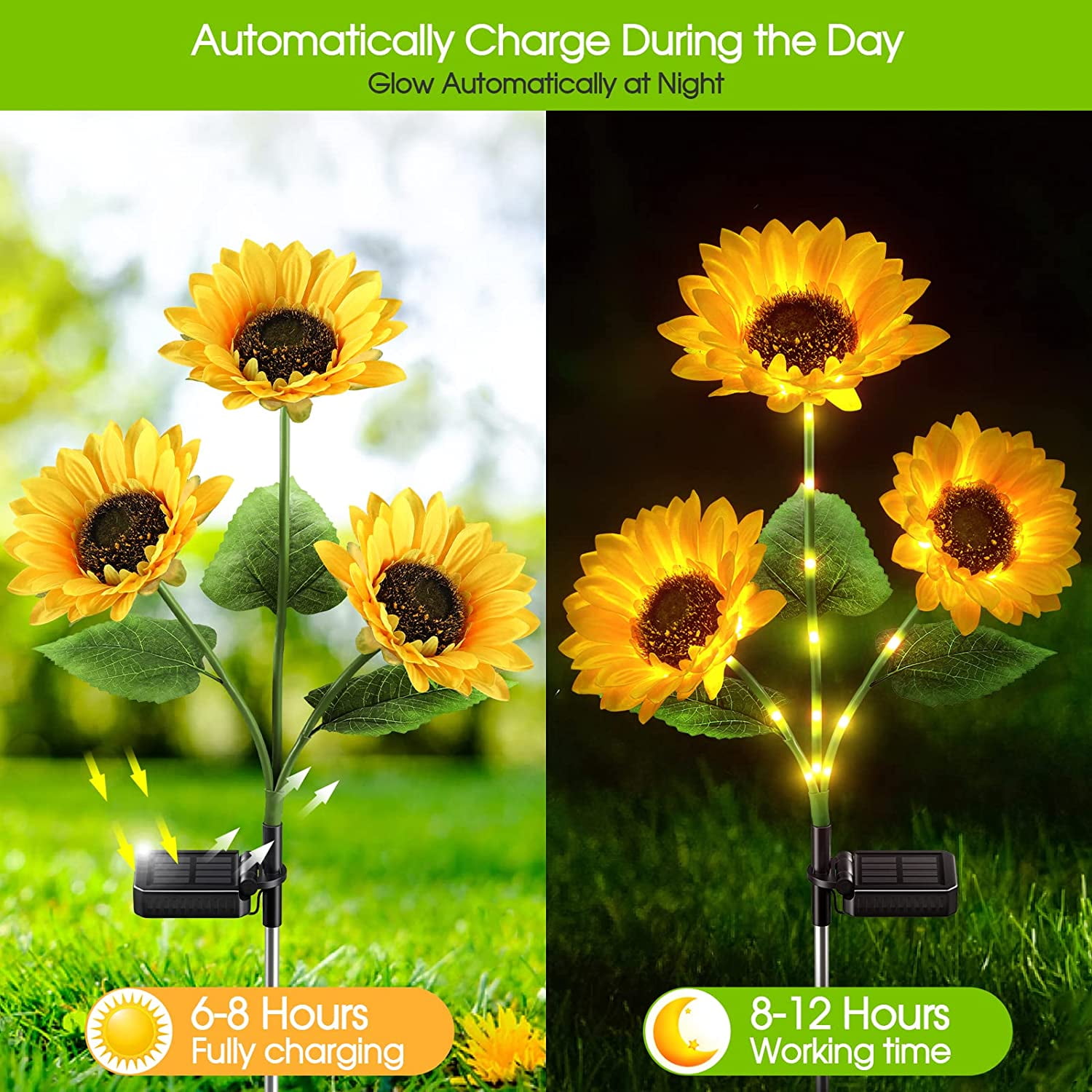 Solar Lights Outdoor Garden,GHODEC 2 Pack Solar Garden Lights with 6 Sunflower Lights, Outdoor Solar Lights for Yard Decor, Waterproof Solar Outdoor Lights Auto on/off for Garden, Patio