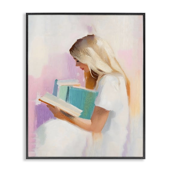 Stupell Industries Book Lover Girl In White Black Framed Giclee Art, design by The Prints Vibe