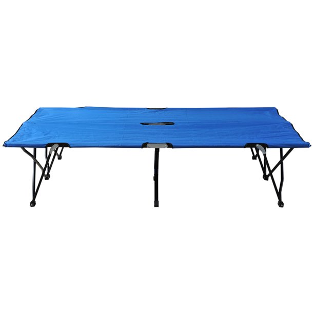 Outsunny Lit de Camping Pliant pour Deux Personnes 76 Pouces avec Sac de Transport, Bleu