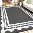 thumbnail image 3 of HIWEAVER Gray/White 9' x 12' Outdoor Rug PP Plastic Straw Woven Waterproof Patio Rug with Border Portable Outside Carpet for Balcony Deck Picnic Garden Decor, 3 of 7