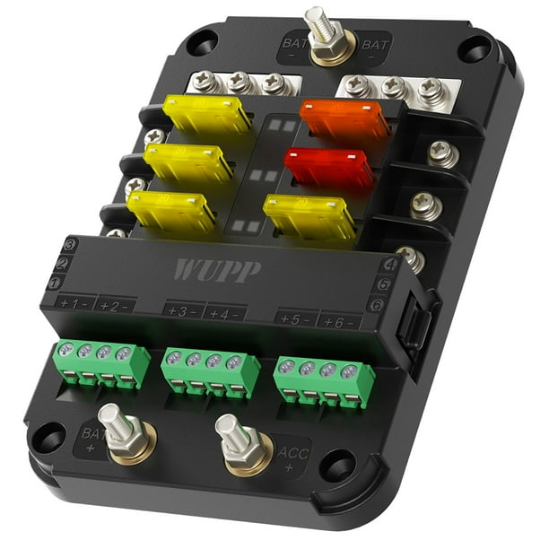 Bloque de fusibles para coche WUPP de 12 V con relé, 6 circuitos, kit universal