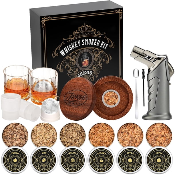 Kit Ahumador de Whiskey JRKOO con Soplete, 6 Chips de Madera y 2 Vasos