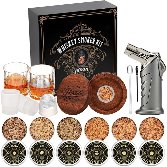 Kit Ahumador de Whiskey JRKOO con Soplete, 6 Chips de Madera y 2 Vasos