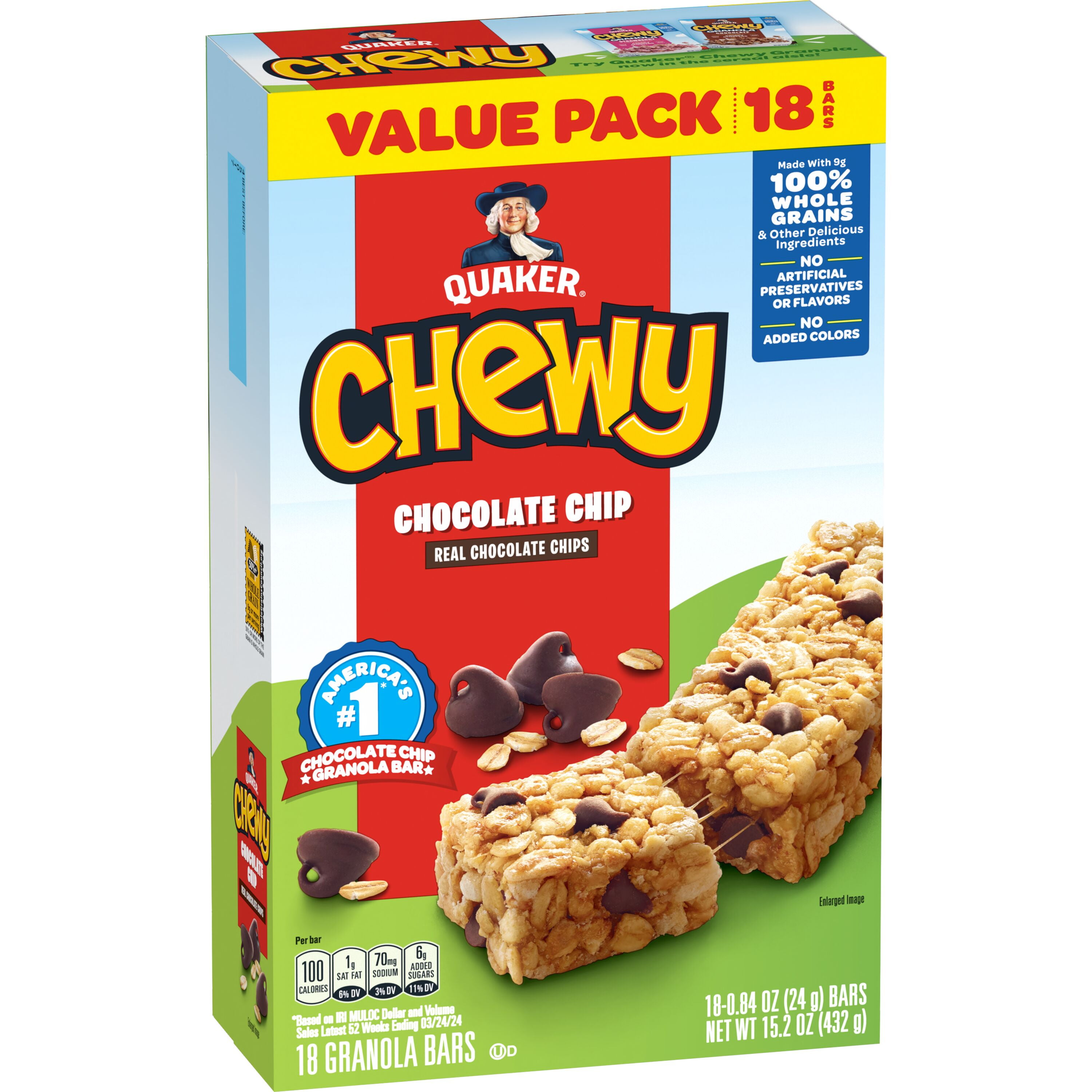 (12 pack) Quaker Chewy Chocolate Chip Granola Bars 18 Count, 0.84 oz Bars
