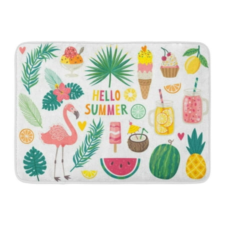 Godpok Cute Summer Food Drinks Palm Leaves Fruits And Flamingo Bright Summertime Collection For Beach Party Rug Doormat Bath Mat 23 6x15 7 Inch