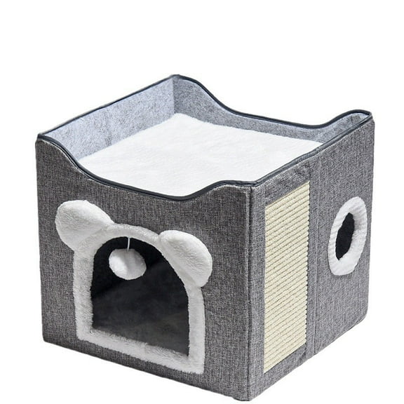 Double Layer Foldable Cat Bed With Durable Sisal, Year-Round Comfort, Cozy Pet Nest