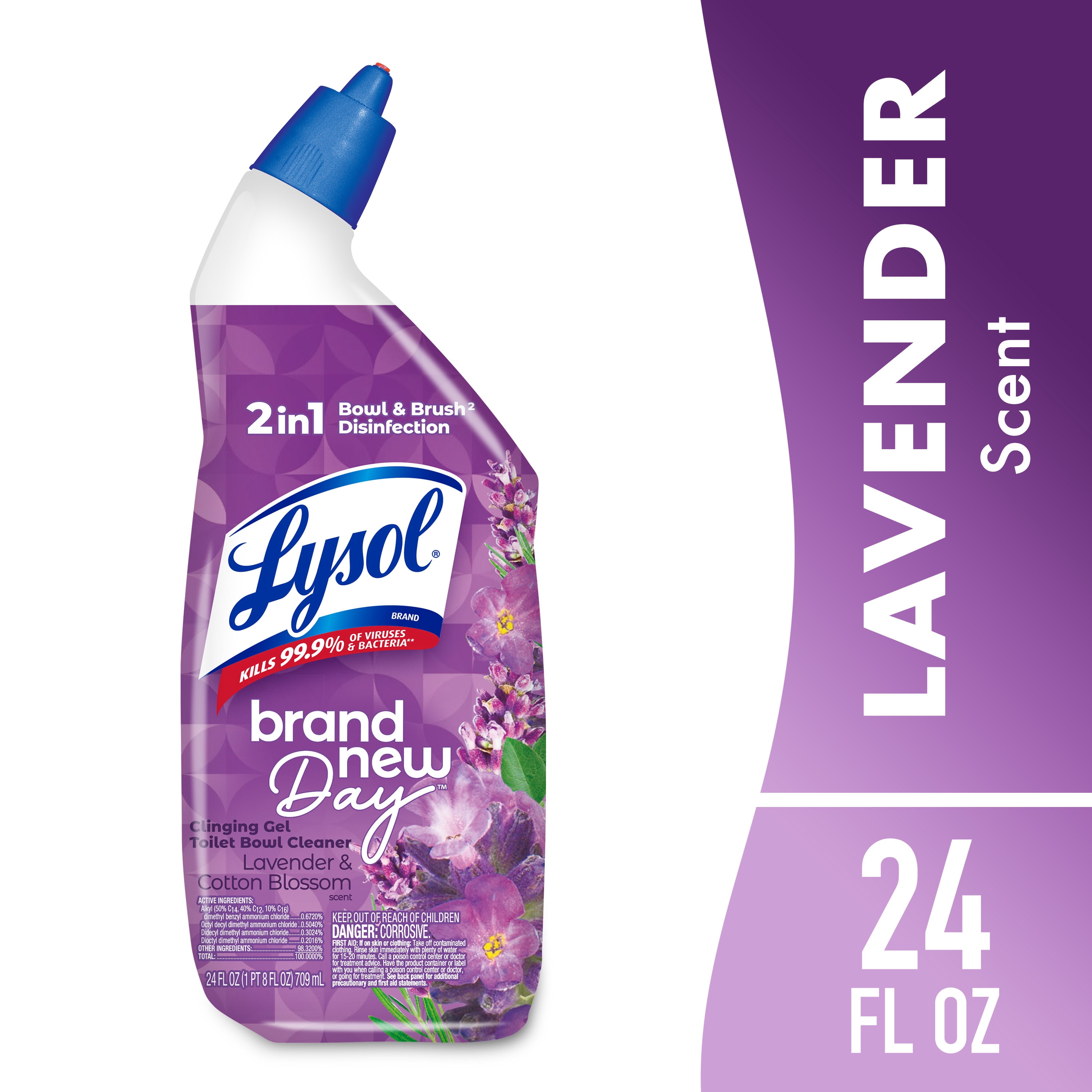 (2 pack) Lysol Toilet Bowl Cleaner Clinging Gel, Disinfecting Bathroom Cleaner and Toilet Bowl Stain Remover, Lavender & Cotton Blossom Scent, 24 fl oz