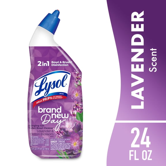 Lysol Toilet Bowl Cleaner Clinging Gel, Disinfecting Bathroom Cleaner and Toilet Bowl Stain Remover, Lavender & Cotton Blossom Scent, 24 fl oz