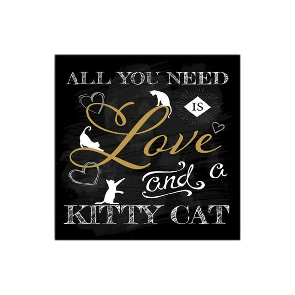 Love And Kitty Cat Black Hearts Cats 12 x 12 Wood Wall Sign Plaque