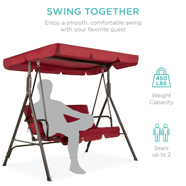 Free Shipping Best Choice Products 2 Person Outdoor Convertible Canopy Swing Glider Lounge Chair w Removable Cushions Burgundy Walmart