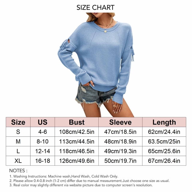 Jersey Top Poliéster Cuello Redondo Manga Lazo Un Solo Color Otoño Invierno Suéter De Punto Para Mujer Azul XL
