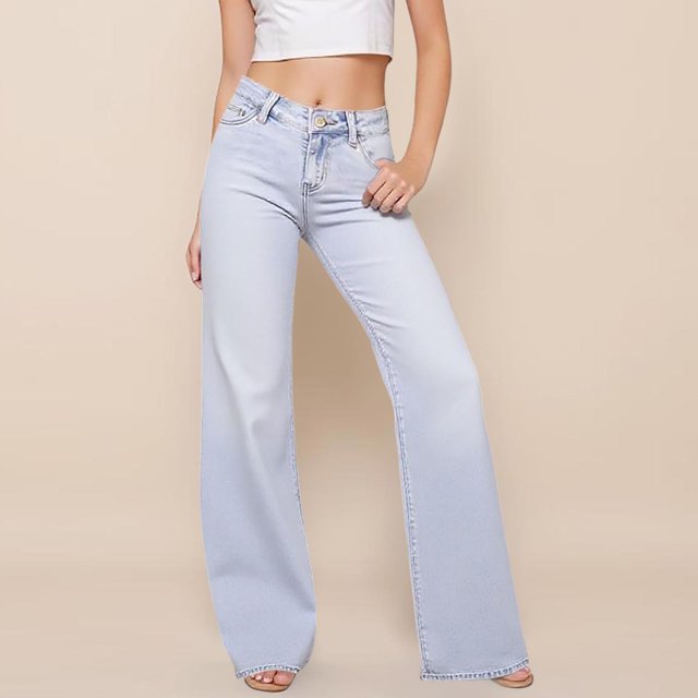 WILLBEST Jeans Mujer Pantalones Vaqueros Holgados de Tiro Medio Bajo para Mujer, Con Pierna Ancha, Desgastados, Elásticos, Cómodos, Informales, Holgados, Básicos XXXL
