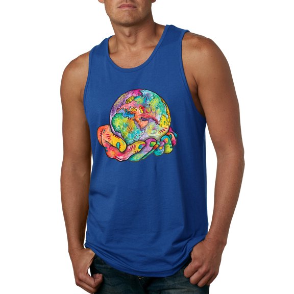 Wild Bobby Rainbow Painted I've Got The Whole World Dean Russo Design Inspirational/Christian Men Tank Top, Royal, X-Large