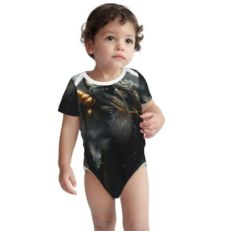 

Kdxio Black And Gold White Horse Pattern Unisex Baby Cotton Short Sleeve Bodysuits-18 Months