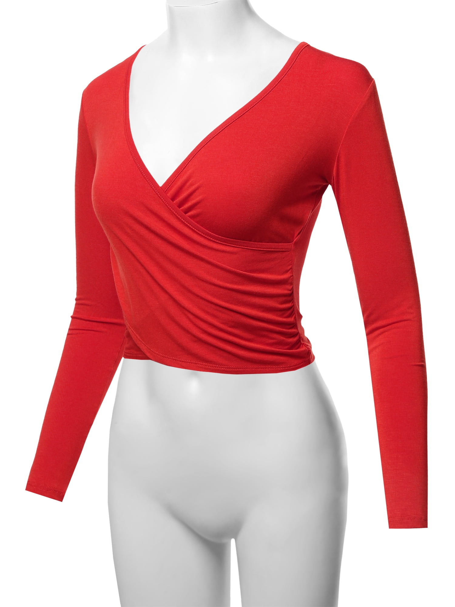 deep v neck crop top long sleeve