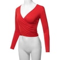thumbnail image 5 of A2Y Women's Long Sleeve Deep V Neck Cross Wrap Crop Top T Shirts Red M, 5 of 6