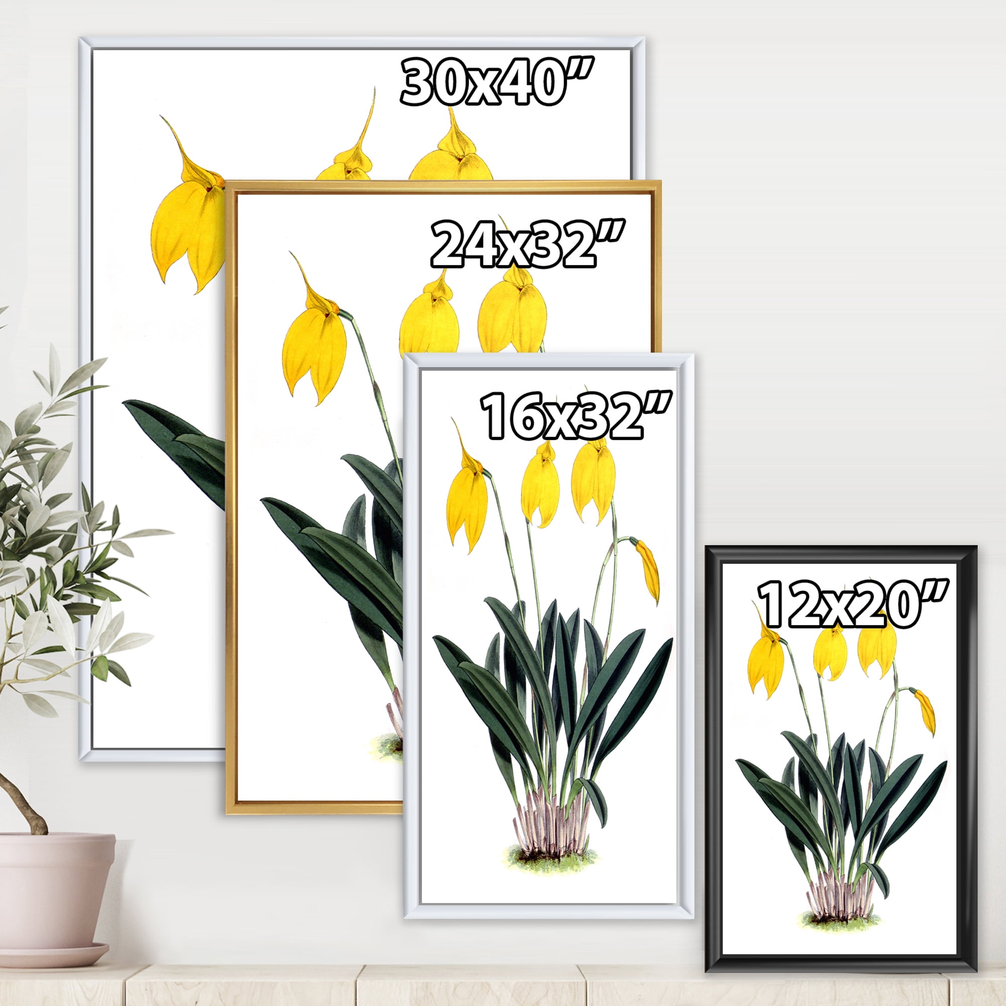 Designart 'Orchid Retro Flowers' Farmhouse Framed Canvas Wall Art Print