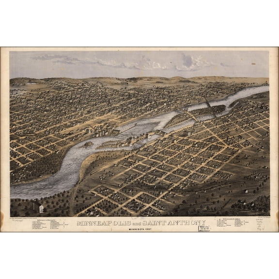 24"x36" Gallery Poster, map of Minneapolis & Saint Anthony Minnesota 1867