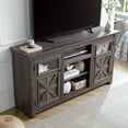 thumbnail image 3 of Farmhouse TV Stand for 70 Inch TV, Entertainment Center with Storage, 60" Rustic TV with Glass Barn Doors, Modern TV Stand Console for Living Room, Adjustable Shelf, 3 of 8