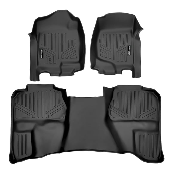 SMARTLINER 2 Rows Custom Fit Floor Liners Compatible with 2007 - 2013 Chevrolet Silverado 1500 Double Cab