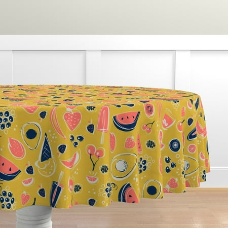 

Cotton Sateen Tablecloth 70 Round - Summer Food Fresh Fruit Mustard Gold Ice Cream Berries Yellow Doodle Background Dessert Print Custom Table Linens by Spoonflower