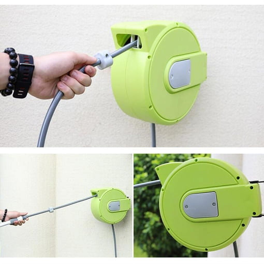 Retractable Garden Hose Reel 50 ft x 3/8 inch, 120° Swivel Bracket Wall-Mounted, for balcony, garden and yard.