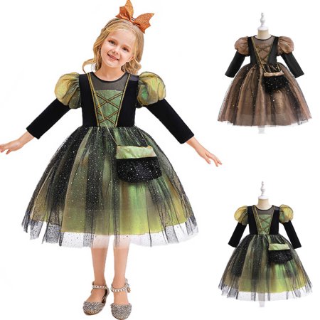 

RanBlesu Toddler Kids Halloween Dresses Sets Girls Fashion Cute Cosplay Party Princess Clothing Candy Bags Dress Set Trendy Funny Short Sleeve Knee-High Skirts Suits