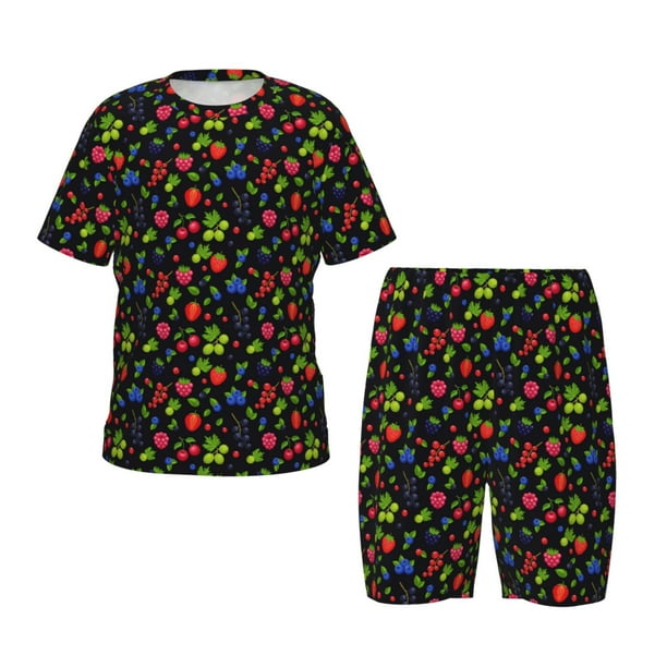 Fotbe Berries Pijama Estampada de 2 Piezas para Niños – Ropa de Dormir de Manga Corta Cómoda para Niños y Niñas, Camiseta y Shorts de Algodón-Medium