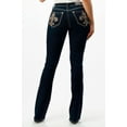thumbnail image 3 of Grace In LA Women's Fleur De Lis Embroidered Pockets Bootcut Stretch Jeans (25, Dark Blue), 3 of 3