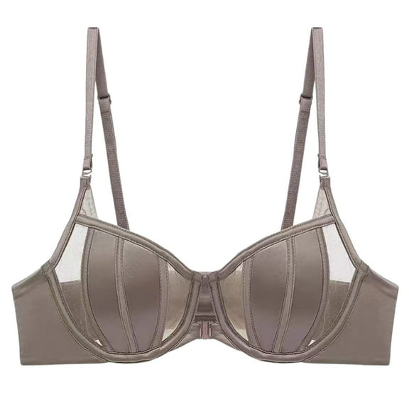 Women's Thin Half Cup Bra Gathered Front Buckle Comfortable Fit Underwire Support Sexy Sheer Mesh Everyday Wear