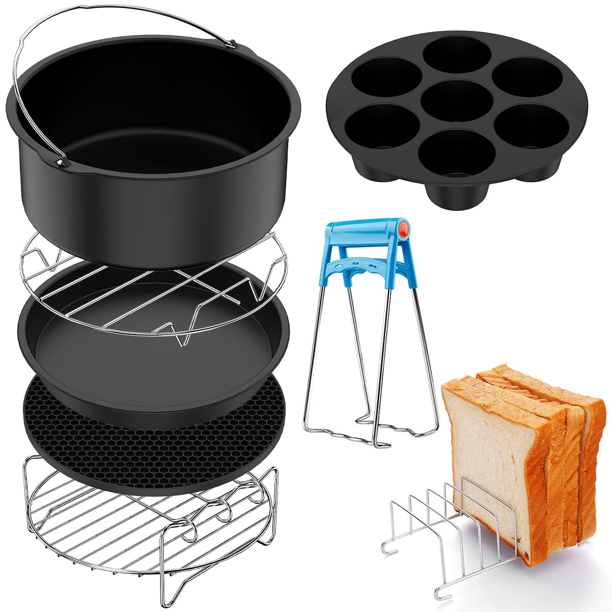 Buy 3Pcs 7 Air Fryer Accessories Set Chip Baking Basket Pizza Pan Kitchen  3.2-5.8qt by Just Green Tech on Dot & Bo