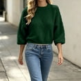thumbnail image 4 of Edvintorg Pullover Sweaters for Women Crew Neck Casual Knit Sweater Long Sleeve Loose Top Womens Fashion Green M, 4 of 6