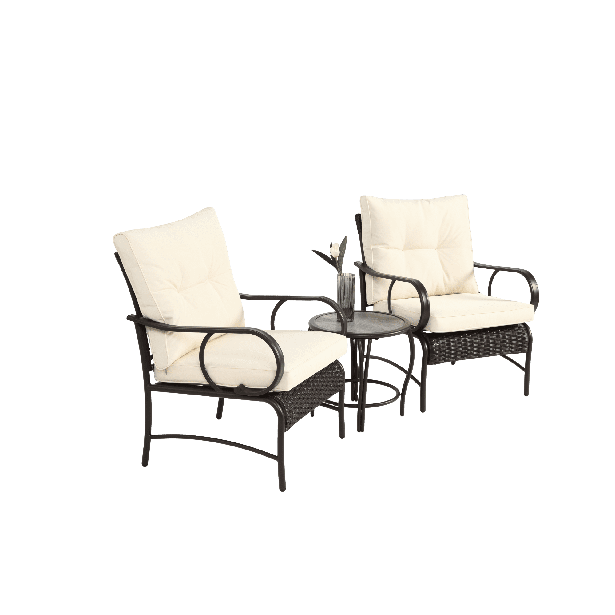 3 Pieces Patio Furniture Sets,Outdoor PE Rattan Wicker Chairs with Soft Cushion and Coffee Table for Garden Backyard Porch Poolside,Beige