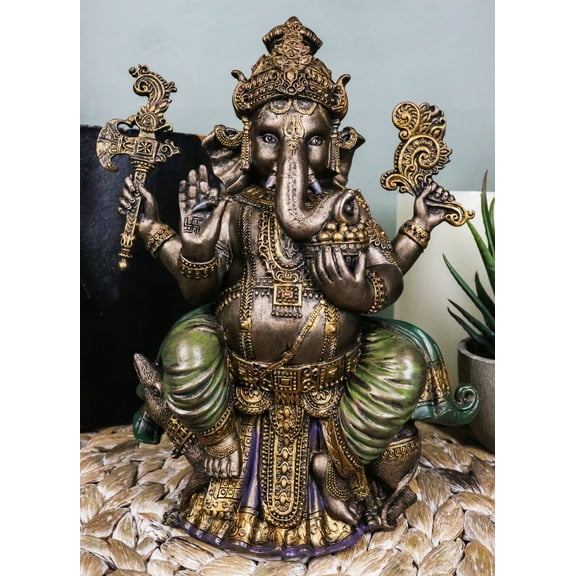 Ebros Hindu Lord Ganesha Sitting On Throne Statue Elephant God Hoysala Empire Ganapati Decorative Figurine