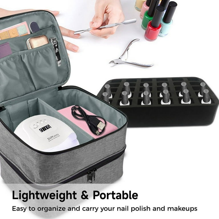 Double Layers Nail Polish Carrying Case, Big Capacity Cosmetic Organizer Bag  for