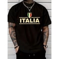 thumbnail image 2 of Men's Casual Style Short Sleeve T-Shirt, Italian Letter Print 100% Polyester, Regular Fit Round Neck, Comfortable Stretch Summer Fashion Tee, Casual Attire Apparel, Perfect Gift, 2 of 10