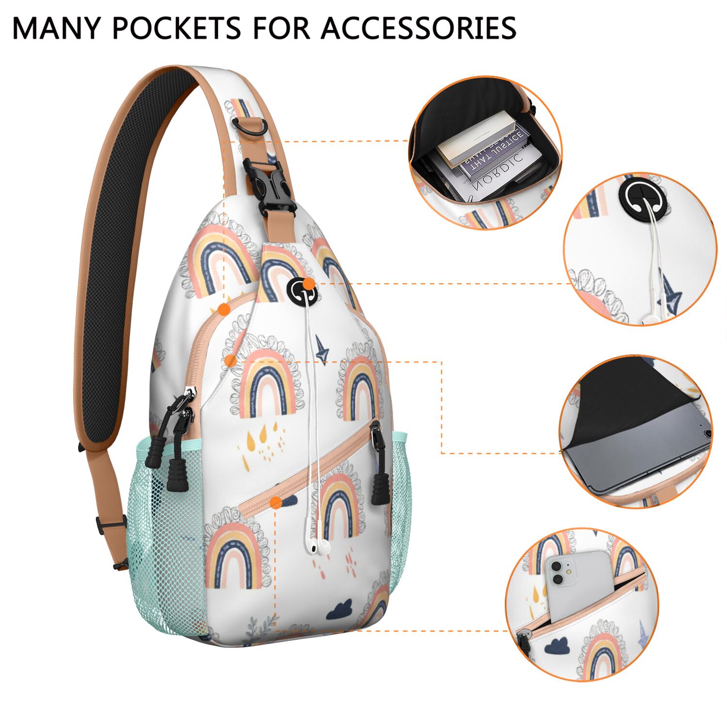 Chest Bag Crossbody Shoulder Bag Adjustable Shoulder StrapCrossbody Sling Bag for Men Women Travelers Rainbow Cartoon