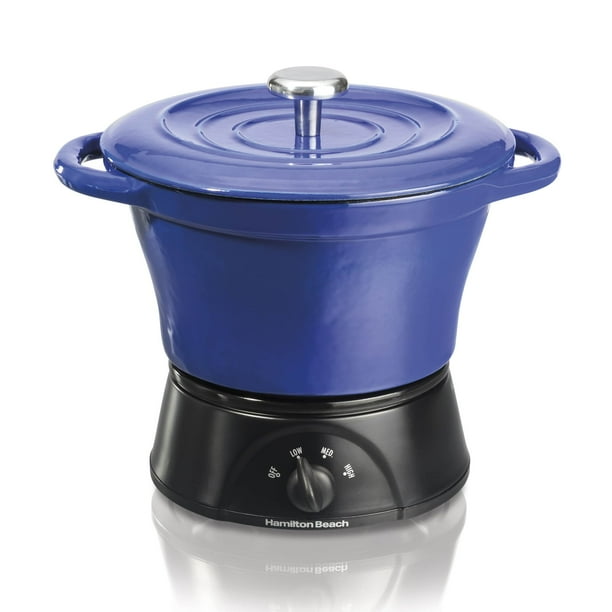 Hamilton Beach 1.5 Quart 3Piece Cast Iron Party Crock Warmer, Blue