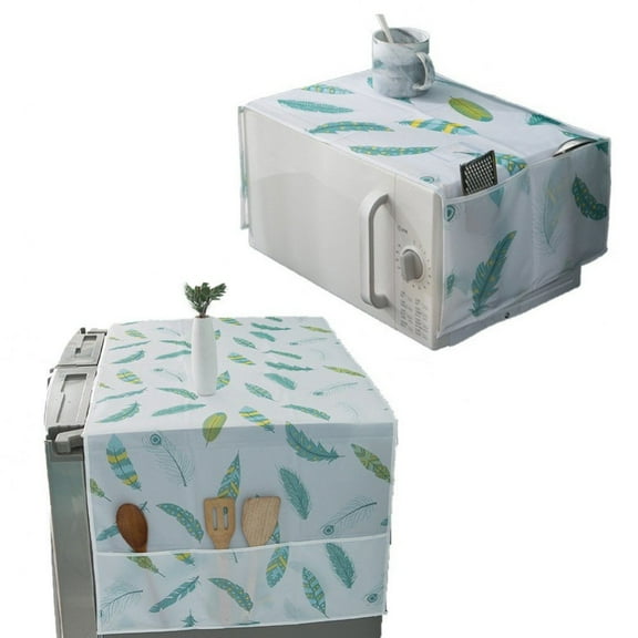 2-Pack Waterproof Fridge & Microwave Dust Covers with Side Storage Pockets, Decorative Kitchen Appliance Protector
