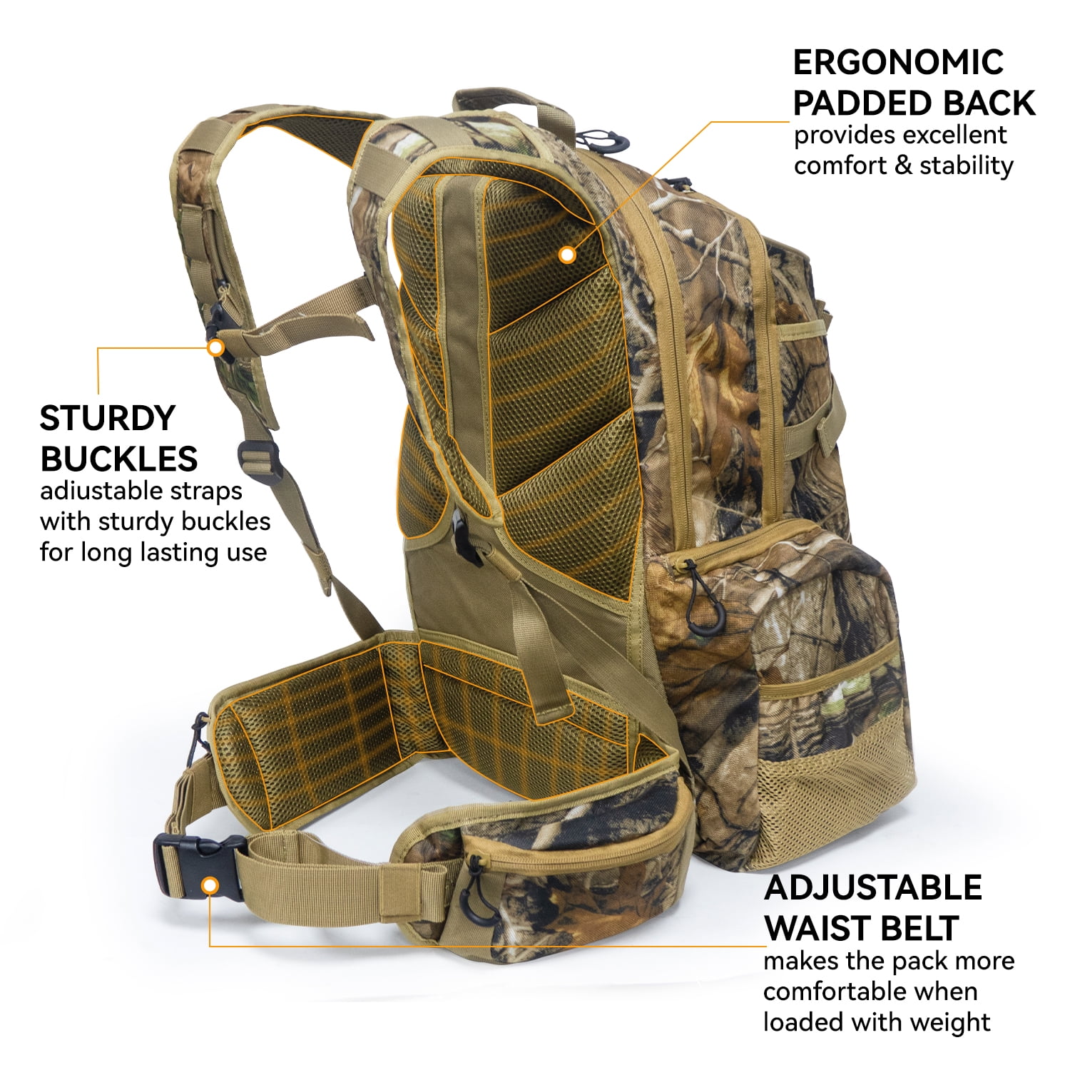 WTVIDAS Hunting Backpack, Waterproof Camo Hunting Pack for Men, Long-Lasting Large Capacity Hunting Day Pack, Hunting Gear, Deer Hunting Accessories