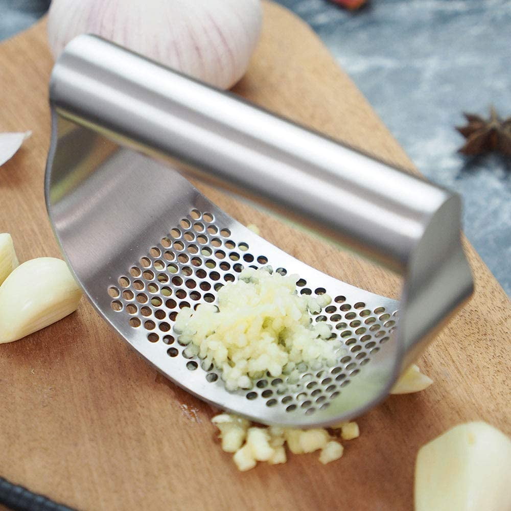 3Pc Set Garlic Press Rocker Stainless Steel, Fruit Crusher with