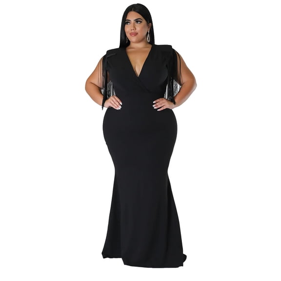 AURA Women Plus Size V Neck Bodycon Maxi Dress Sleeveless Elegant Party Dress