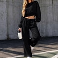 thumbnail image 7 of Kctiaxy Sweat Suits for Womens 2 Piece Travel Outfits Crew Neck Long Sleeve Pullover Crop Tops and Drawstring Straight Leg Palazzo Pants, 7 of 7