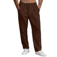 thumbnail image 4 of Ceisia Men's Solid Color Cotton Linen Casual Pants Loose Straight Leg Drawstring Trousers for Summer Brown S Gifts, 4 of 9
