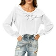 thumbnail image 6 of Guluxicc Womens Velvet Tunic Tops Casual Cute Bow Solid Color Shirts Crewneck Long Sleeve Pullover Tops, White, M, 6 of 8