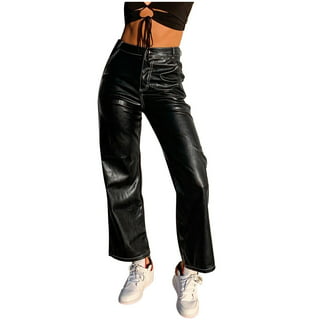 Innerwin Faux Leather Pants Slim Leg Ladies PU Pant Club High